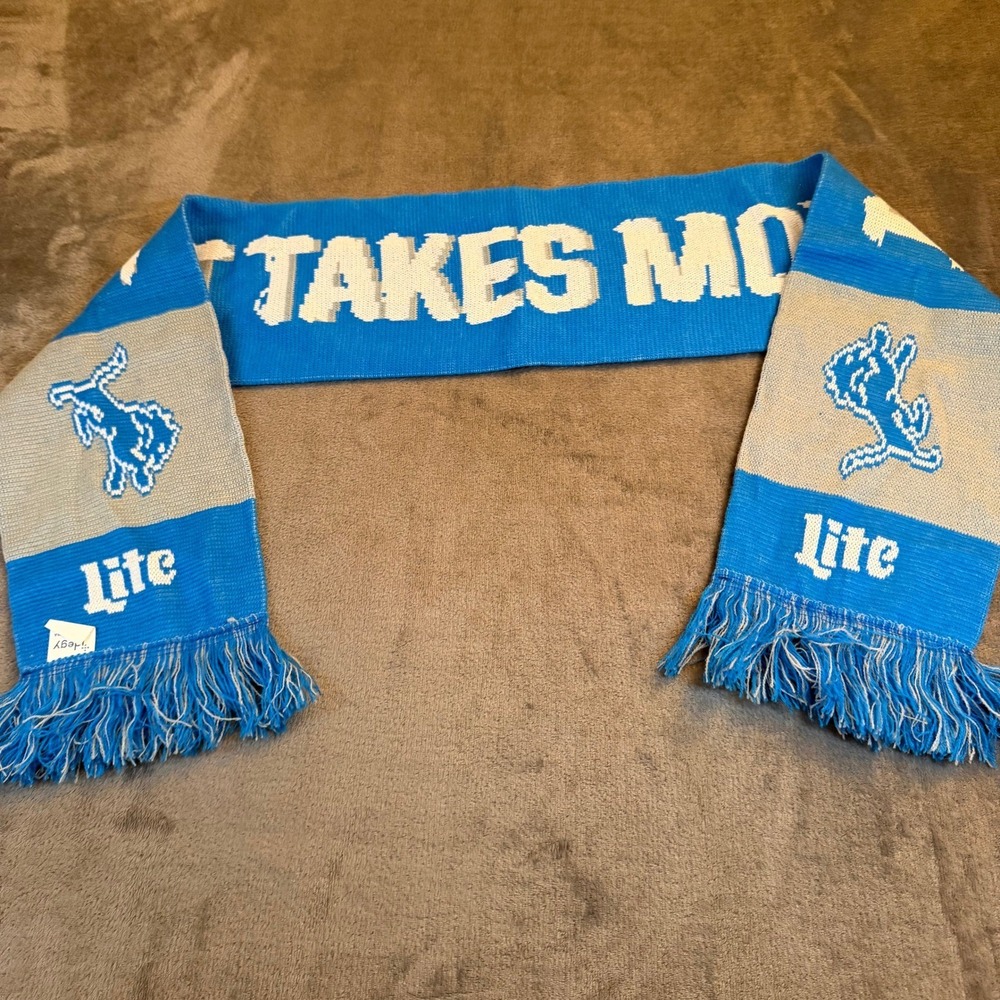 Miller Lite Detroit Lions Scarf Mens Womens One Size Blue Knit Fringe